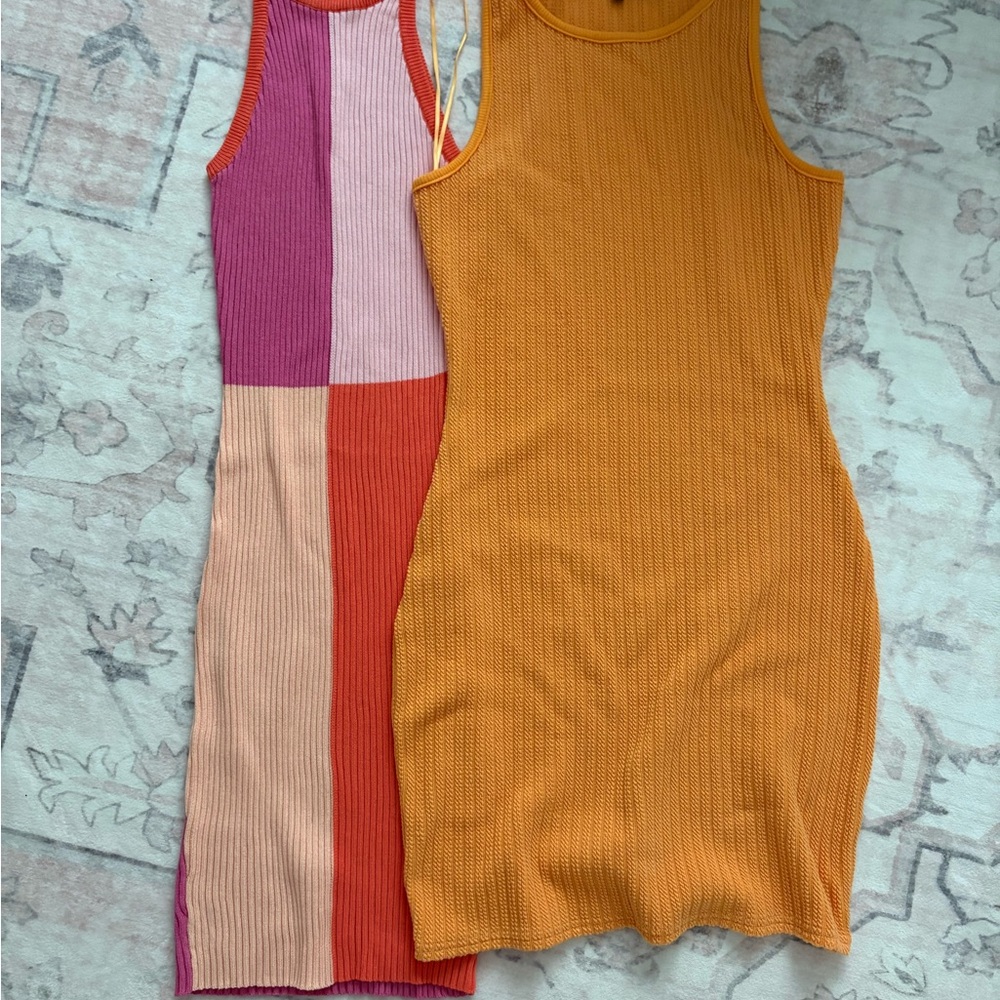 Vici Orange and Pink Ribbed Bodycon Midi Dress